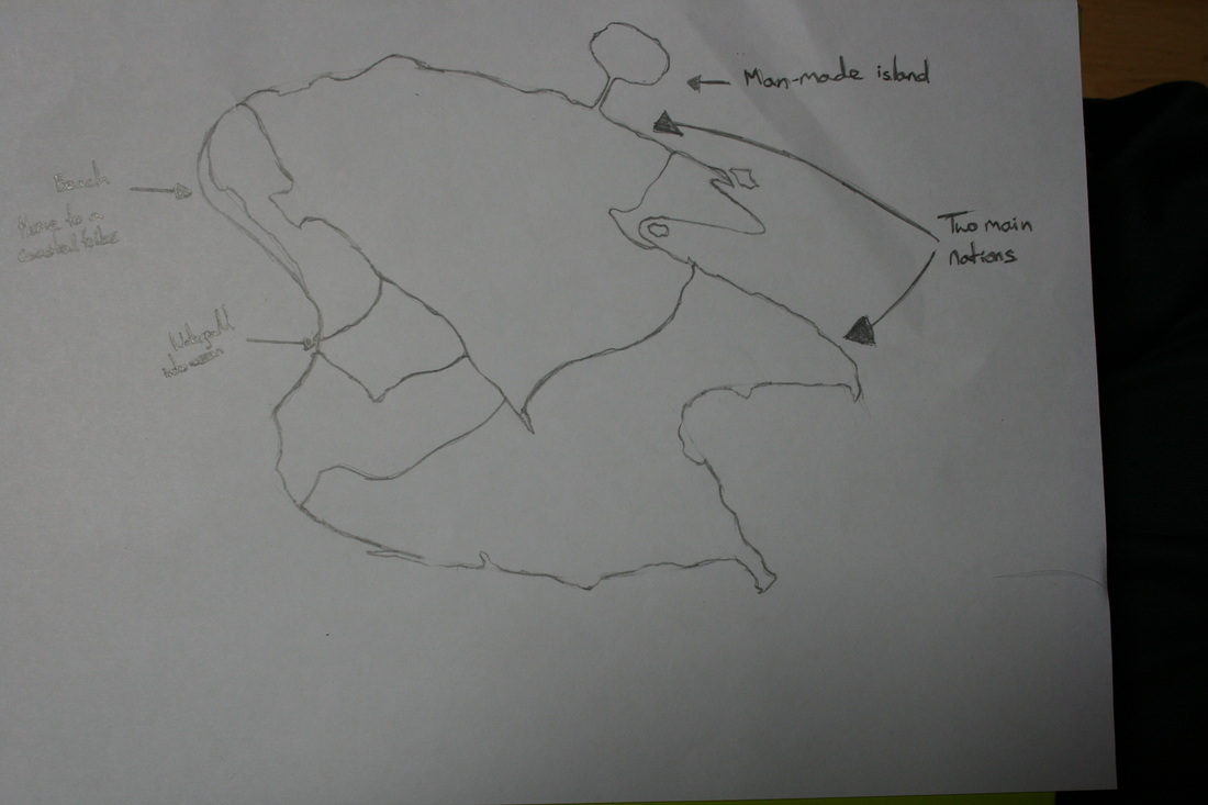 creating lands- continent shape with sections dictating the borders of different regions